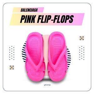 Balenciaga Womens Pink Flip-Flops Size 7 Stylish Textured Rubber Sandals For Cas